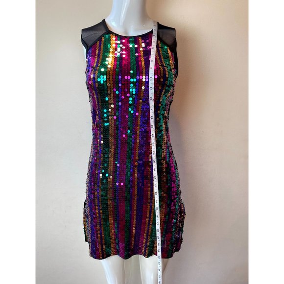 Weissman Girls Sequin Mini Performance Dress Dance Party Round Neck Blue Size S - Picture 3 of 7